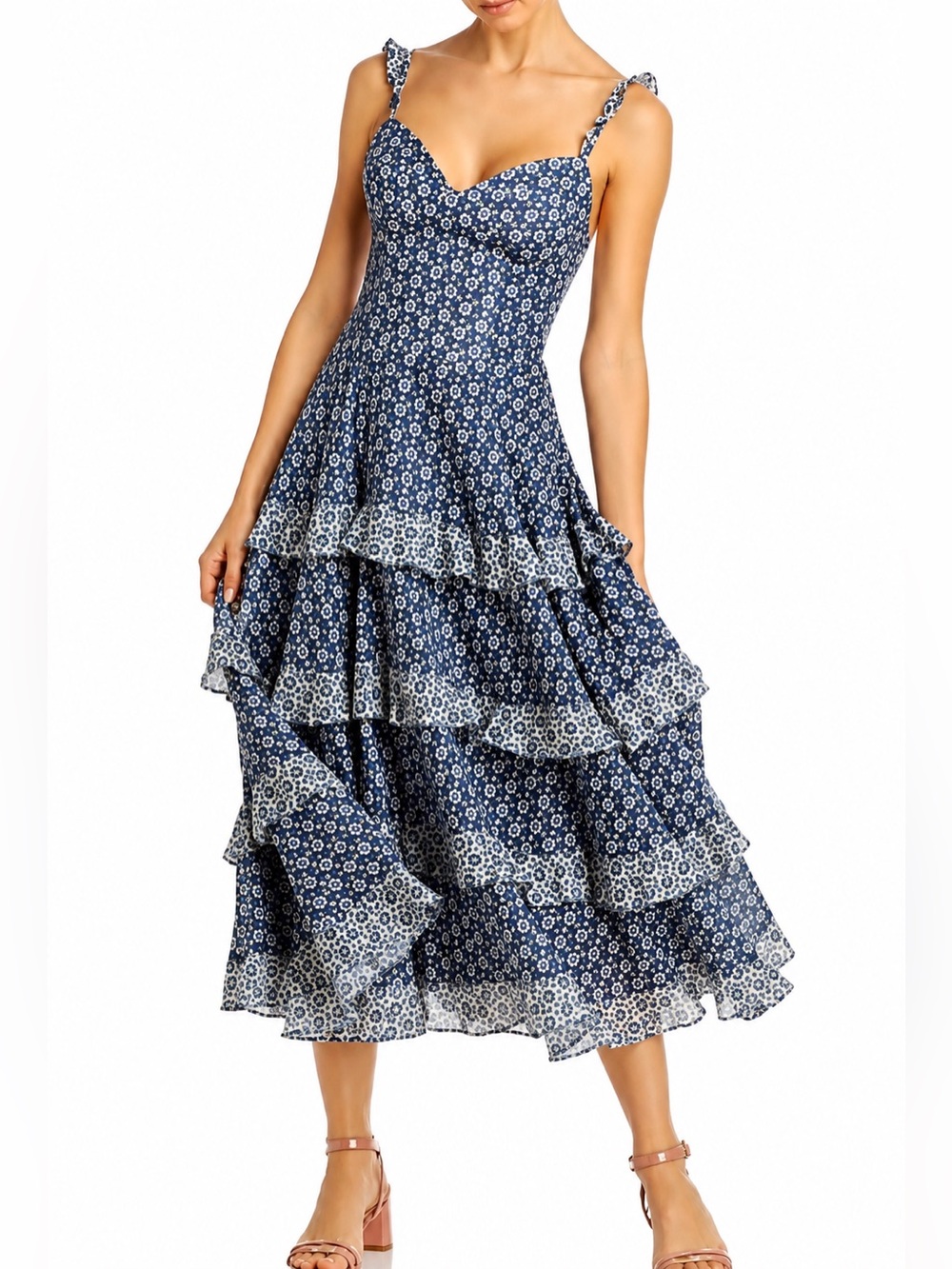 La Vie Rebecca Taylor Petula Ruffle Tiered Midi Dress-XS
